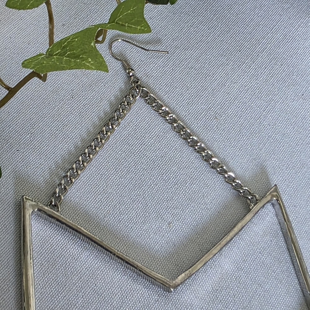 Large Statement Silver Geometric Drop Earrings - image 3